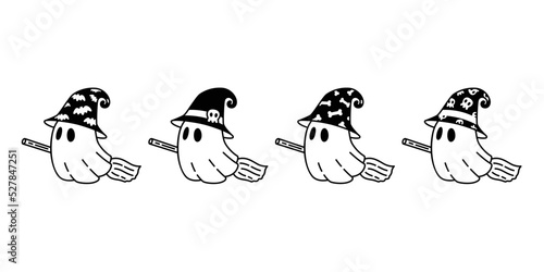 Ghost spooky icon Halloween witch hat broom vector logo character cartoon symbol illustration doodle clip art design