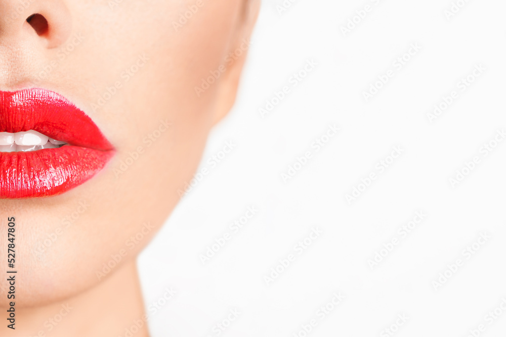 Close-up Beautiful lips. Sexy plump lips which red lipstick. Close-up Beautiful lips. Sexy plump lips which red lipstick.