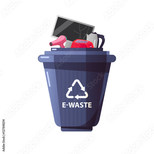 Container for Sorting E-Waste Isolated on a White. Electronic devices. Segregate waste, sorting garbage, waste management. Flat cartoon vector illustration.