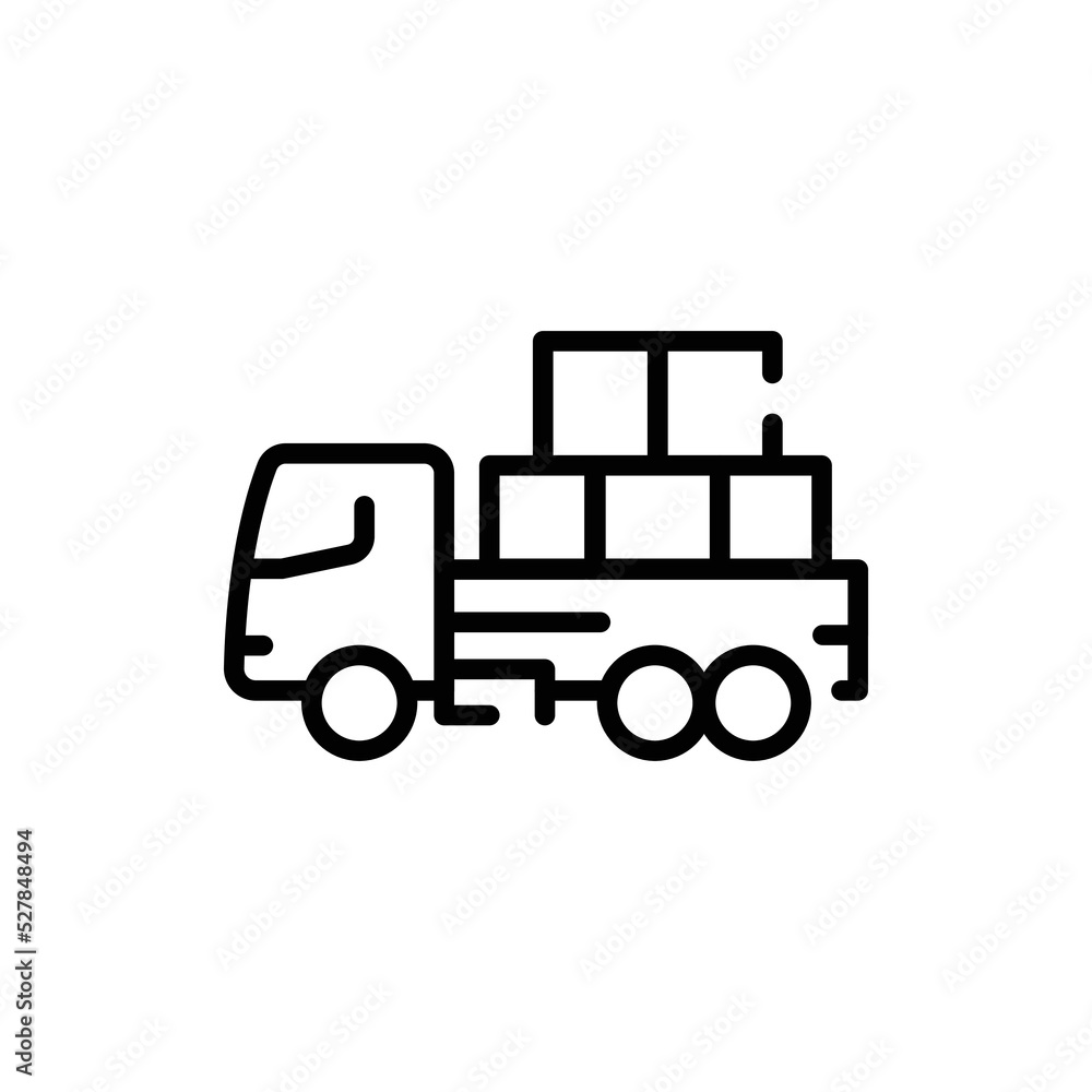 Cargo truck with goods olor line icon. Pictogram for web page
