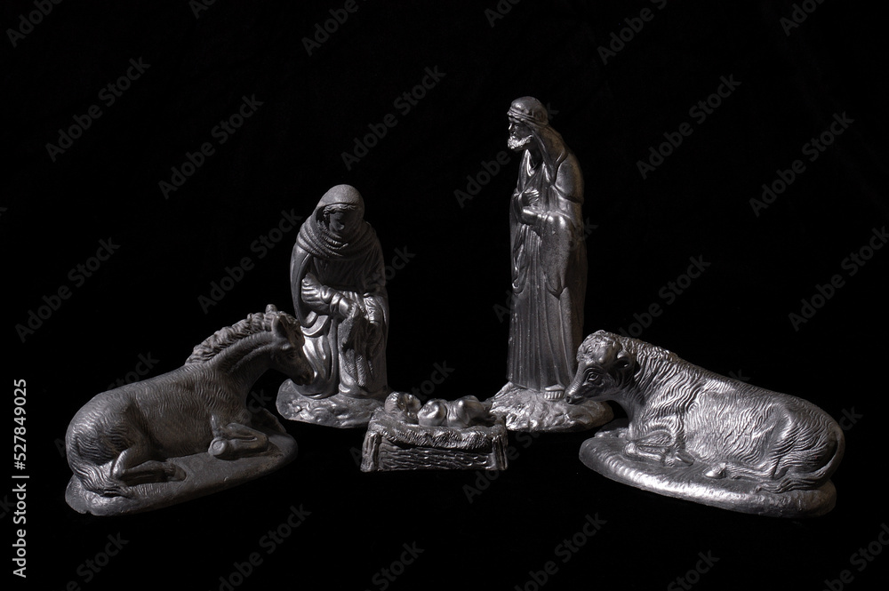Nativity scene with black background Stock Photo | Adobe Stock