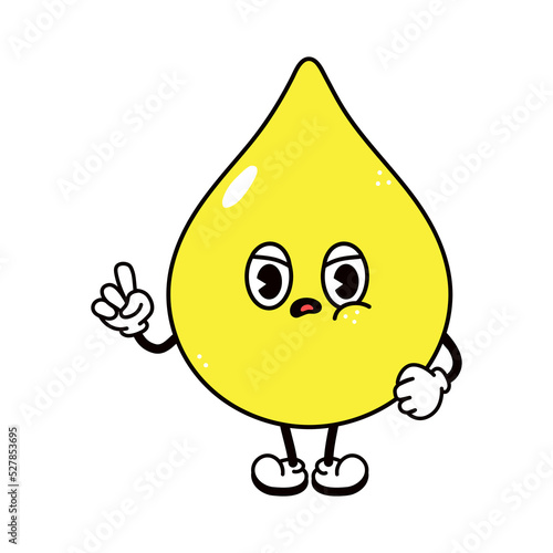 Cute funny angry drop of urine character. Vector hand drawn traditional cartoon vintage, retro, kawaii character illustration icon. Isolated white background. Angry drop of urine character concept