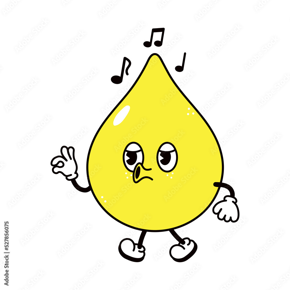 Cute funny drop of urine walking singing character. Vector hand drawn traditional cartoon vintage, retro, kawaii character illustration icon. Isolated white background. Drop urine walk sing character Cute funny drop of urine walking singing character. Vector hand drawn traditional cartoon vintage, retro, kawaii character illustration icon. Isolated white background. Drop urine walk sing character