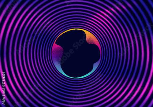 Abstract circles glowing neon color lighting round shape pattern with wavy dynamic lines technology concept