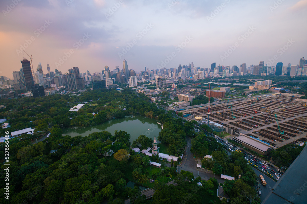 Obraz premium AErial view city green tree park around by modern office building