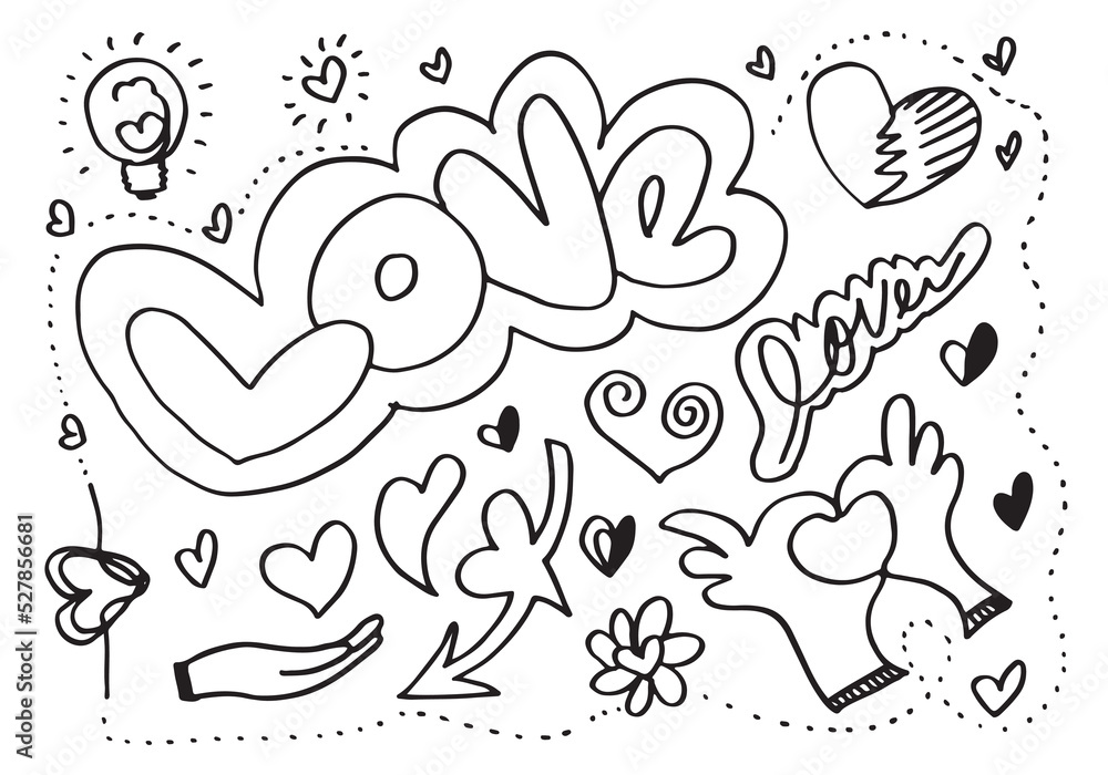 Set of love. Hand drawing. Doodle style. for your design. Set of love. Hand drawing. Doodle style. for your design.