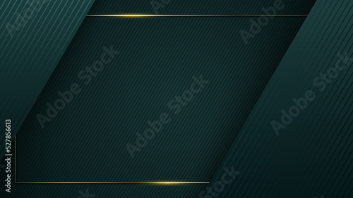 Abstract modern luxury green geometric stripes with golden frame background and texture