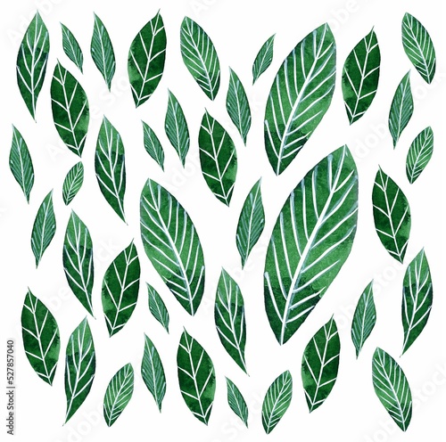 pattern with  green leaves  watercolor 