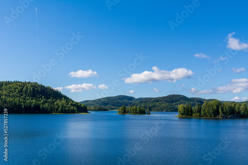 Idyllic view of a lake in summer. Copy space