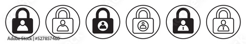 Set of account profile padlock icons. User with padlock, locked account. Security, lock user icon.