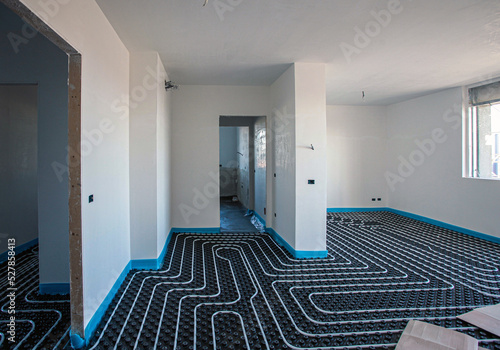 Underfloor heating. Underfloor heating system in a modern building under construction.