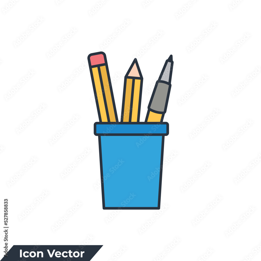 pen holder icon logo vector illustration. Stationery pen cup symbol template for graphic and web design collection pen holder icon logo vector illustration. Stationery pen cup symbol template for graphic and web design collection