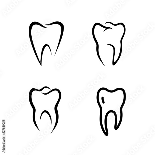 Vector set of black icons of a tooth - dentist clinic icon on white background