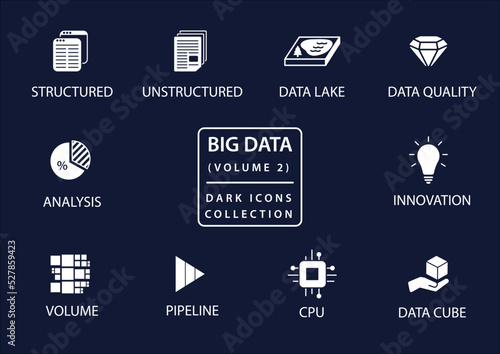 Big data vector icon set in flat design and dark mode photo