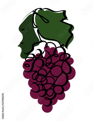 Grape bunch abstract creative black and purple design element isolated on white background Vector illustration in flat style