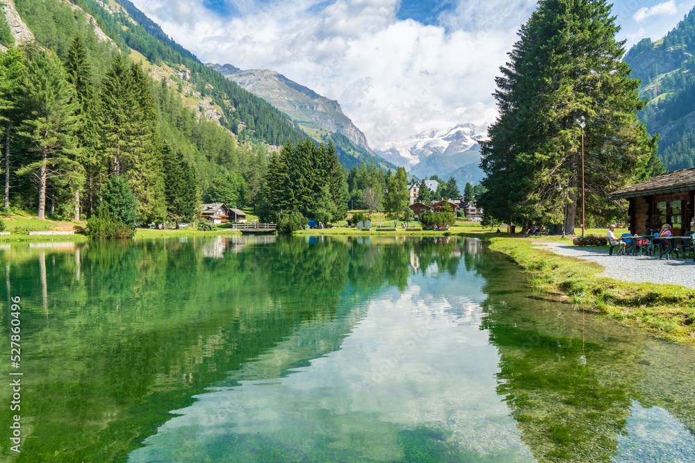 summer view of Lake Gover, Gressoney-Saint-Jean, Aosta Valley, Italy