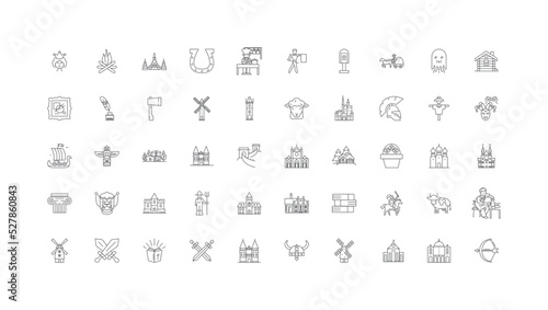 Medieval ideas, linear icons, line signs set, vector collection