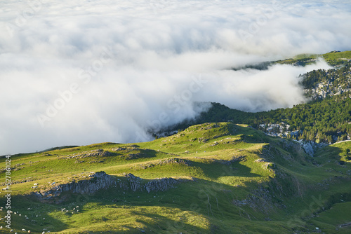 Fog over mountains in French pyrenees
