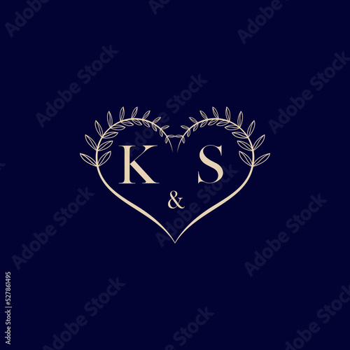 KS floral love shape wedding initial logo