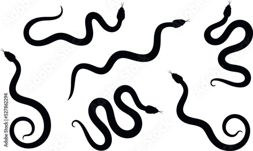 Snake silhouette set. Isolated snake silhouette on white background photo