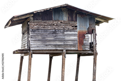 Isolate, hut, a house which is an old wood, damaged, decay, often left and found in the Thai countryside. © kaentian