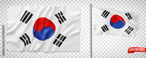 Vector realistic illustration of South Korean flags on a transparent background.