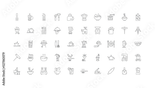 Utencils concept illustration, linear icons, line signs set, vector collection