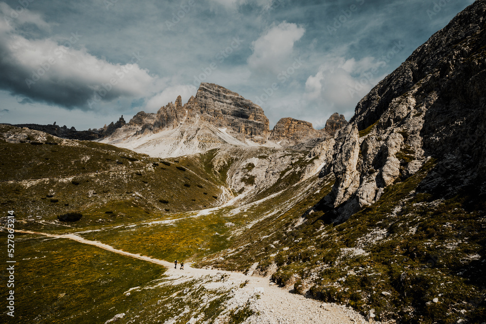 mountain landscape with clouds in the dolomites on a summer day