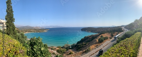 View of Mirabello bay, Crete, Greece. Turquoise waters of mediterranean sea with cliffs. High quality photo