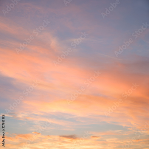 beautiful sunset sky with colorful clouds, square format