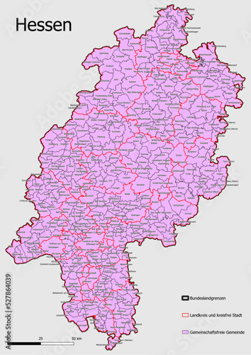 Karte Administrative Gliederung Bundesland Hessen Einheitsgemeinde, Verwaltunsgemeinschaft, Verwaltungsverband