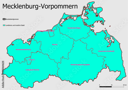 Karte Administrative Gliederung Bundesland Mecklenburg-Vorpommern Landkreise und kreisfreie St  dte