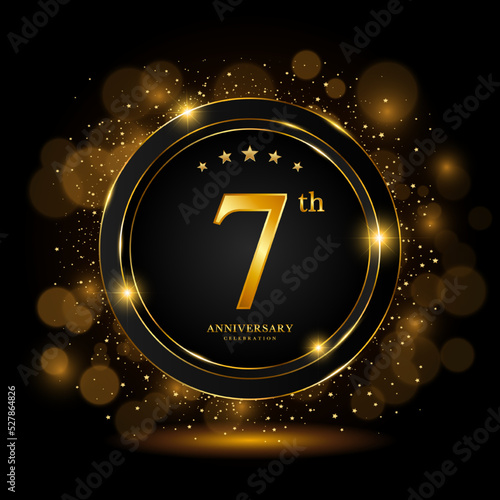 7th Anniversary Celebration. Golden anniversary celebration template design, Vector illustrations.