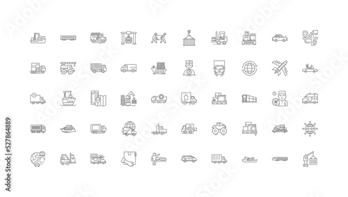 Transportation concept illustration, linear icons, line signs set, vector collection