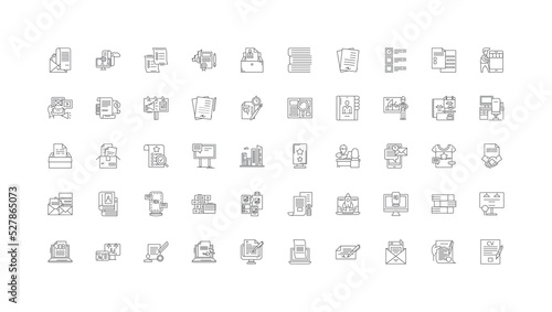 Publishing ideas, linear icons, line signs set, vector collection