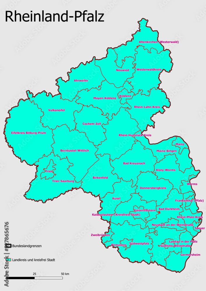  Karte Administrative Gliederung Bundesland Rheinland-Pfalz Landkreise und kreisfreie Städte 