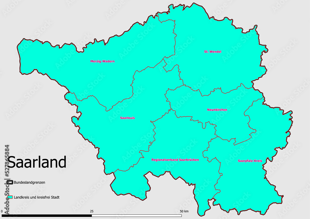 Karte Administrative Gliederung Bundesland Saarland Landkreise und kreisfreie Städte
