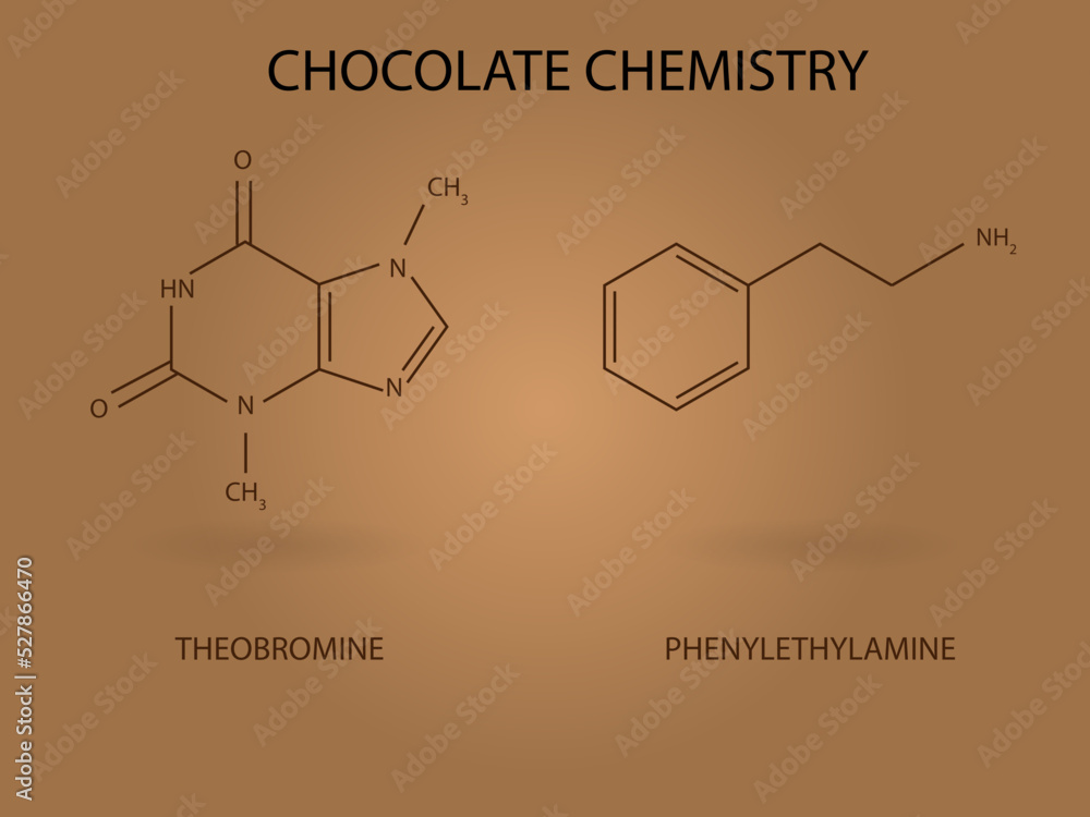 Theobromine and Phenylethylamine, compounds of chocolate, chemical