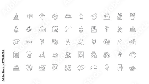 Sweets, candy concept illustration, linear icons, line signs set, vector collection