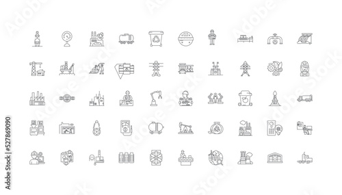 Heavy industry ideas, linear icons, line signs set, vector collection