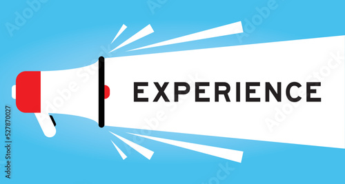 Color megphone icon with word experience in white banner on blue background