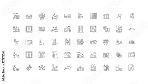 Real estate concept illustration, linear icons, line signs set, vector collection
