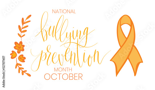 National Bullying Prevention Month October web banner. Orange support and awareness ribbon symbol. Vector illustration