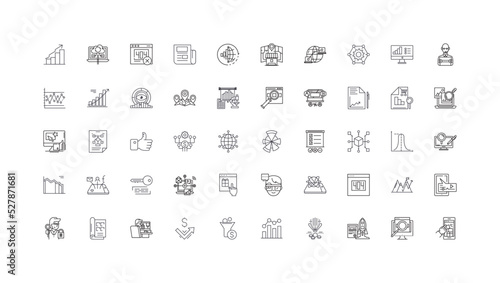 Search engine marketing ideas, linear icons, line signs set, vector collection