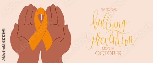 National Bullying Prevention Month October web banner. Orange support and awareness ribbon symbol. Vector illustration