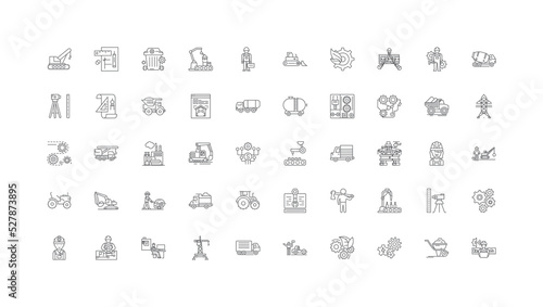 Mining ideas, linear icons, line signs set, vector collection