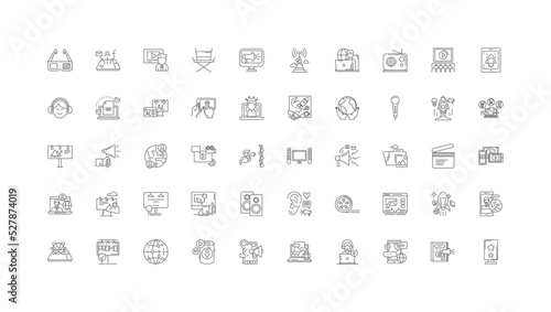 Mass media ideas, linear icons, line signs set, vector collection