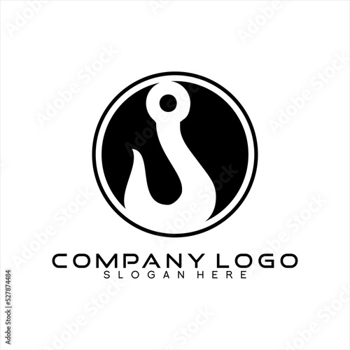 Vector logo design of a hook on a crane tool.