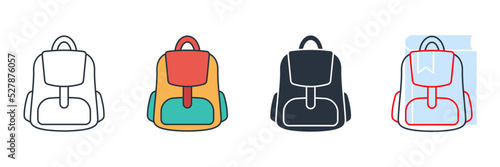 schoolbag icon logo vector illustration. Backpack symbol template for graphic and web design collection