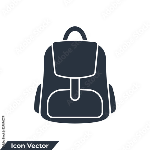 schoolbag icon logo vector illustration. Backpack symbol template for graphic and web design collection
